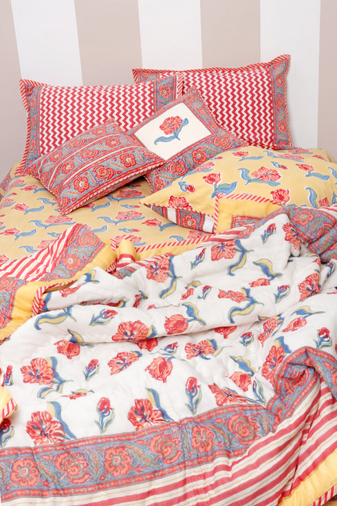 40s Cotton Pillow Cover in Floral Block Print